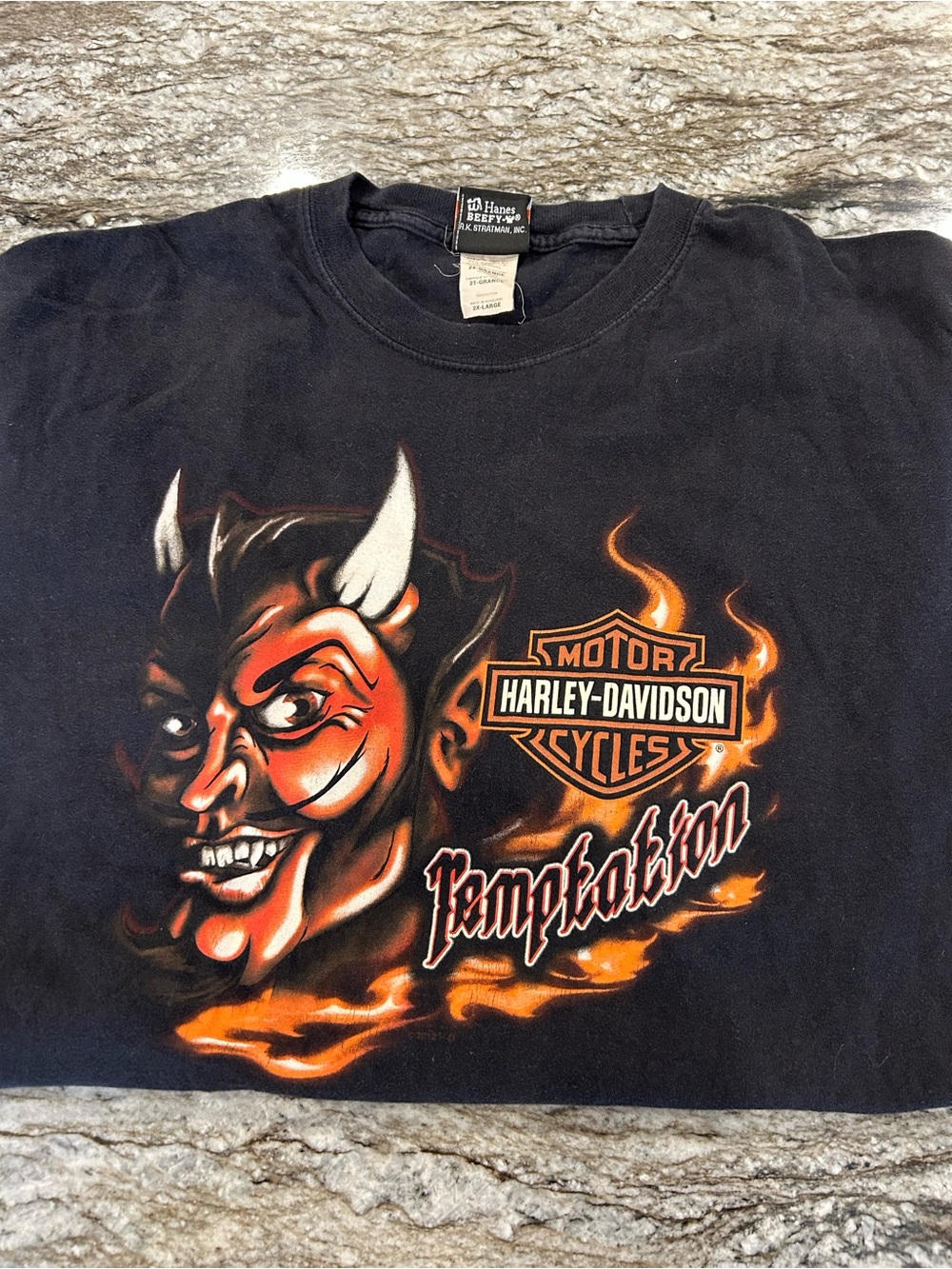 Harley-Davidson Black Tee with Orange and Red Devil Graphic